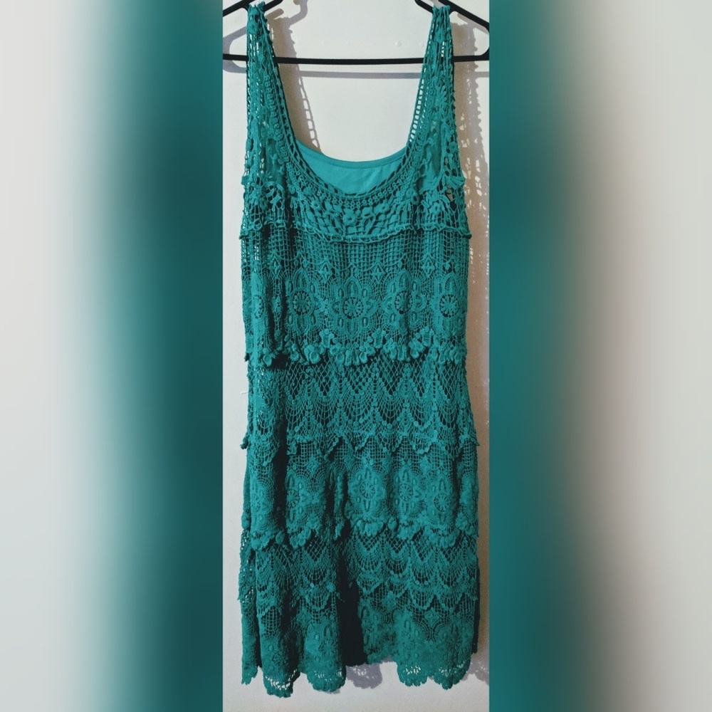 Emerald Green Lace Art Deco Midi Dress S